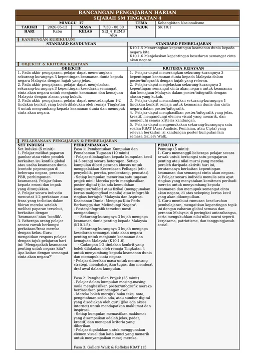 Contoh RPH Sejarah Tingkatan 4
